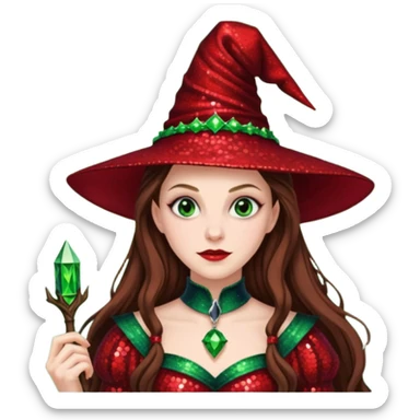 Nessarose, Wicked Witch of the East from The Wizard of Oz with long brown hair, red sequin outfit sticker