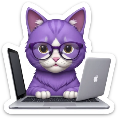 smart purple cat in glasses with laptop sticker