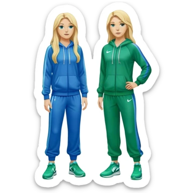 Full Body white female basketball head coach with long blonde hair in a blue and green Nike sweatsuit sticker