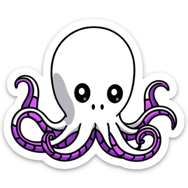 futuristic octopus designer toy with tentacles, cybernetic elements, X-shaped eyes, sleek armor, collectible art figure sticker
