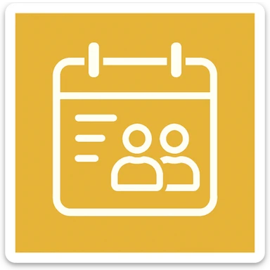 An icon with yellow background, white inner lines, meaning meeting, calendar sticker