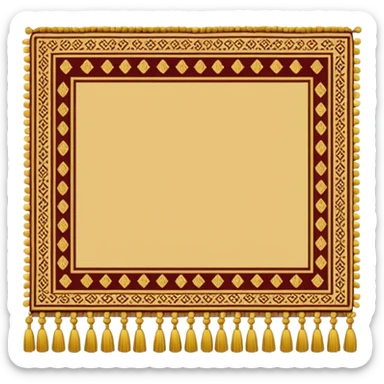 A long rectangular floor carpet with gold tassels at the ends  sticker