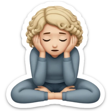 A person shaking back and forth with hands on head and knees curled up to chest area sticker