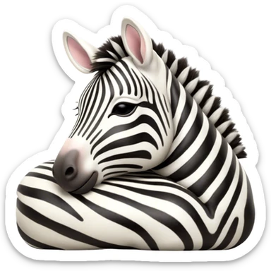 Meme-Worthy Cute Sleeping Zebra Portrait Emoji, Head resting peacefully with a contented smile, showcasing a lean, graceful build and a luxuriously soft striped fur, a refined, equine head with a long snout and alert ears, and eyes shut in a serene, restful nap, Simplified yet hilariously adorable features, highly detailed, glowing with a soft, drowsy light, high shine, relaxed and utterly lovable, stylized with an air of playful laziness, bright and heartwarming, soft glowing outline, capturing the essence of a comically sleepy zebra that feels like it could instantly become the next viral sensation of adorable slumber! sticker