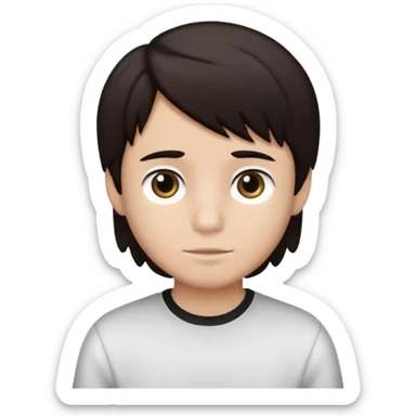 Dark brown hair, black and white skined and is a boy sticker