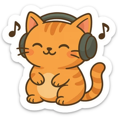 Make this cat a ginger tabby with orange fur and stripes, keep the playful chibi sticker style, with no background. sticker