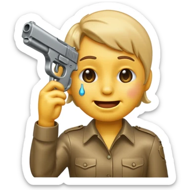 Smiling crying emoji pointing a gun at their head sticker