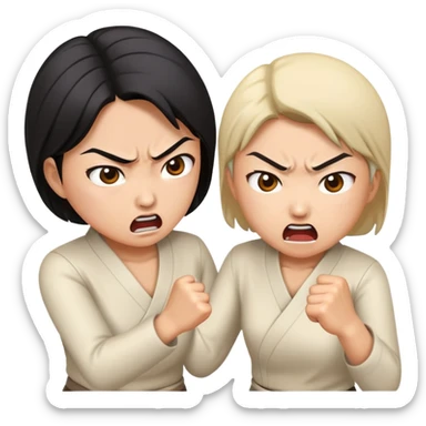 two asian women punching and attacking each other sticker