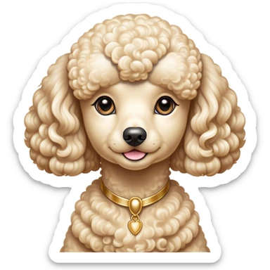 Cinematic Noble Cream Poodle Portrait Emoji, Poised and regal, with a refined, elegant build and a meticulously groomed, curly cream Fur, deep-set soulful warm eyes, Simplified yet sharp and sophisticated features, highly detailed, glowing with a soft, dignified glow, high shine, intelligent and graceful, stylized with an air of sophistication, focused and attentive, soft glowing outline, capturing the essence of a watchful and confident companion, so majestic it feels as though it could prance out of the screen with effortless authority! sticker