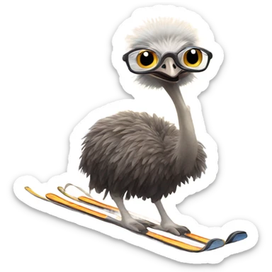 Ostrich on skis   sticker