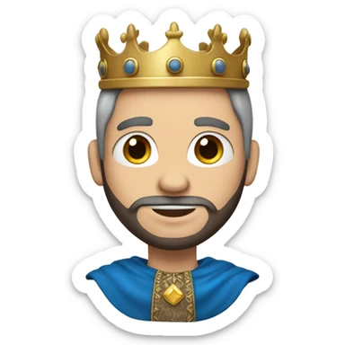 A king with a crown, white skin, blue eyes, dark brown hair and low beard with no mustache sticker