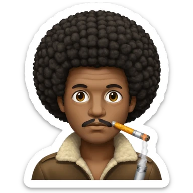 A black man with an afro, narrowed eyes who smockes sticker