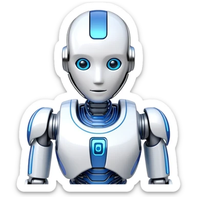 Sleek humanoid robot with chrome body and glowing blue circuitry lines sticker