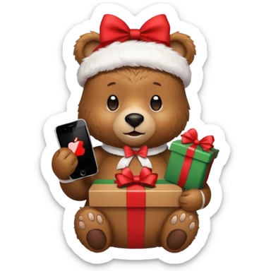 bear holding christmas box and iphone sticker
