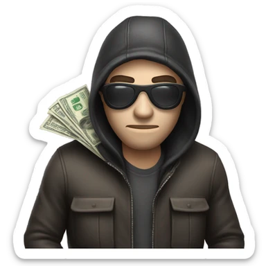 Robber with bag of money in his hands sticker