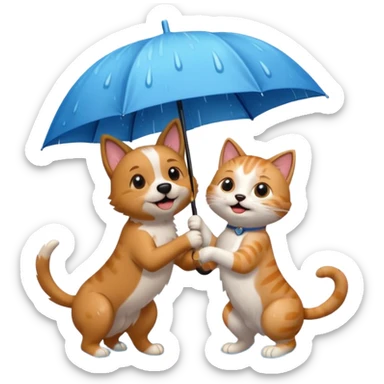 dog and cat playing in the rain sticker
