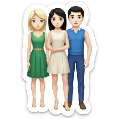 2 Person, prince, upright, black Hair, blue eyes, whole body, Woman, blonde Hair, Green eyes, bending knee, sleveless White Dress, sticker
