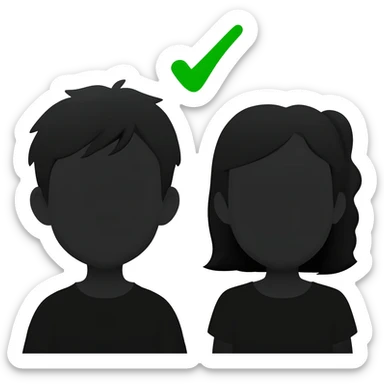 silhouette of a boy and girl portraits from the front without colour with a green check mark sticker
