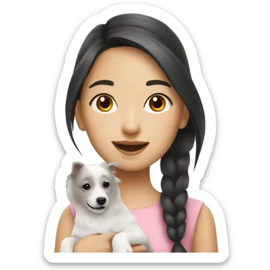 asian girl with Japanese spitz dog sticker