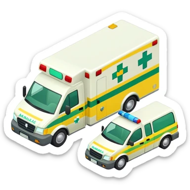isometric yellow and green ambulance  sticker
