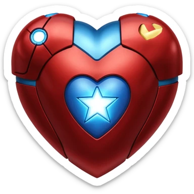 A red Iron Man heart with a glowing blue star in the center sticker