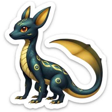 Shiny beautiful gorgeous ethereal Scaley Exotic Salandit-Umbreon-Fakémon-hybrid-creature (full body) sticker