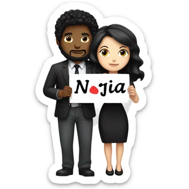 White woman with black hair and man with black hair huging holding sign Nafija i Jakov 4ever sticker