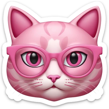 A 3D cartoon rose-pink cat-eye spectacle with glossy curved frames and soft reflections, feminine Memoji-style rendering. sticker