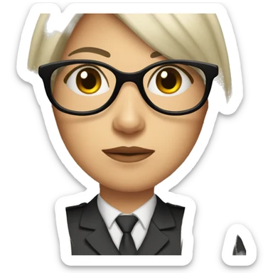 Female defense attorney with long black hair with glasses sticker