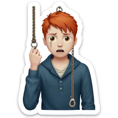 red headed boy hanging by his neck from a noose sticker