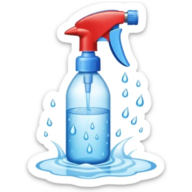 a spray bottle spraying water onto a burn wound. sticker