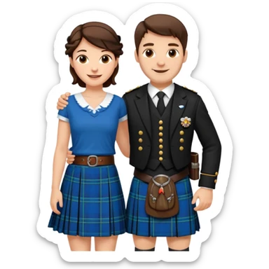 scottish man in kilt with brunette wife sticker