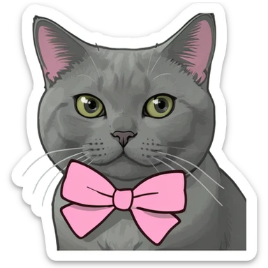 British blue cat with a pink bow sticker
