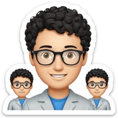 a boy robotics teacher, with black curly short hair, wearing glasses sticker