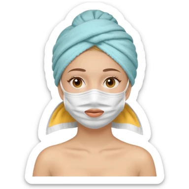 Chica con toalla en la cabeza y mascarilla  sticker