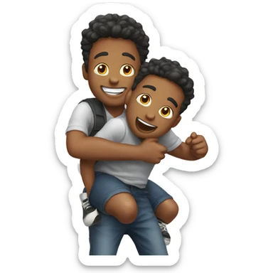 boys having fun piggyback ride sticker