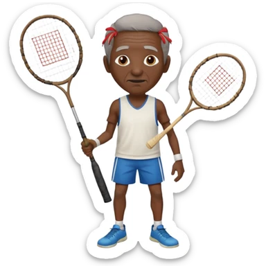 ancient tribal old black man with 1 badminton racket sticker