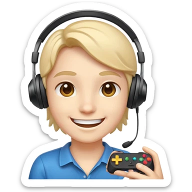 happy face with a headset playing video games sticker