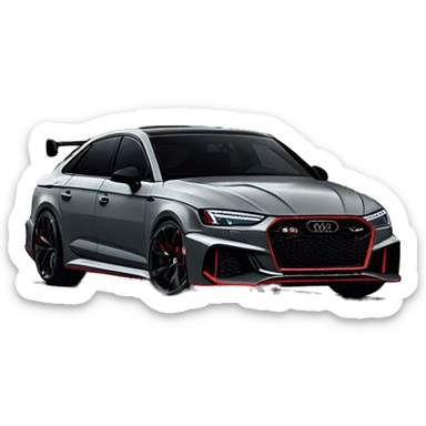 A Nardo Gray Audi RS with sharp lines, wide fenders, and red brake calipers, set against a sleek urban backdrop with moody lighting sticker