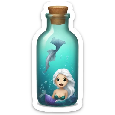 white hair mermaid in bottle sticker