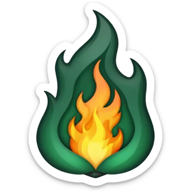 dark green flame in classic flame shape, only dark green color, transparent background, emoji style sticker