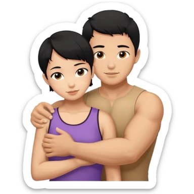 buff Asian Man black hair hugging girl with black pixie cut  sticker
