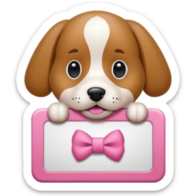 Un cane con un fiocco rosa in testa che tiene sulle zampe un cartello con scritto : “condividi il canale!” sticker
