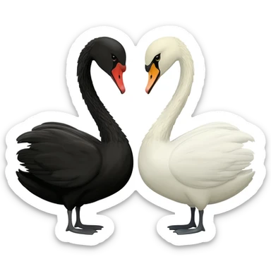 Black swan and white swan looking to each othe sticker