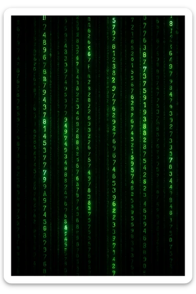 matrix digital rain, glowing green code, black background, inspired by The Matrix movie, cinematic, high contrast sticker