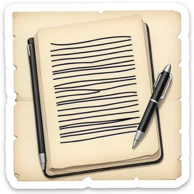 a paper manuscript that is a screenplay with a ballpoint pen sticker