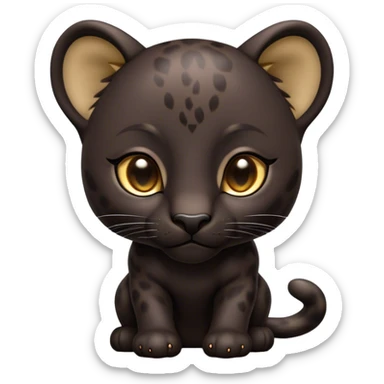 Cinematic Noble Baby Panther Portrait Emoji, Poised with a touch of regal innocence, featuring a compact, sleek build with soft, dark fur and large, soulful eyes, Simplified yet sharp and sophisticated features, highly detailed, glowing with a gentle, mysterious glow, high shine, intelligent and endearing, stylized with an air of youthful authority, focused and attentive, soft glowing outline, capturing the essence of a tiny jungle guardian that appears ready to pounce out of the screen with effortless charm! sticker