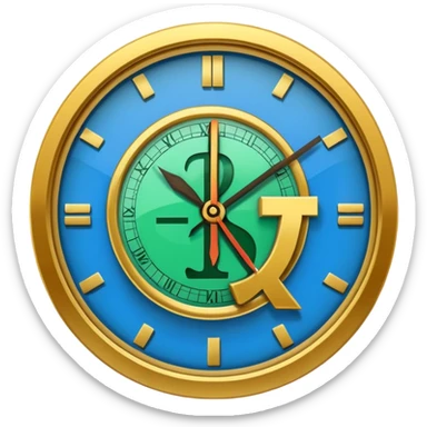 Flat vector icon of money with ruble symbol and a clock, representing tax payment deferral, minimalist governmental infographic style, solid shapes, high contrast, no shadows, no text, white background sticker