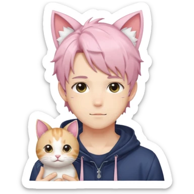 Shiny Blushing Cute Kawaii Handsome Shota Anime Man with Cat Ears Trending Style Cottagecore Pastelcore  sticker