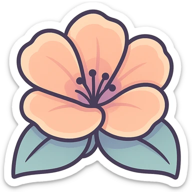volumetric peach flower with open petals, icon-color-outlined style, detailed shadows and highlights, smooth color transitions, thin clean contours, soft rounded shapes, pastel palette #98B5BC, #B5B3C1, #C9A3C9, #E4C0CA, #F7DCD1, #F7C0AA, modern Japanese pop art and sticker aesthetics, soft lighting, transparent background sticker